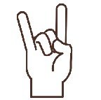 The image shows a hand gesture where the index finger and pinky are extended, while the middle and ring fingers are folded down, and the thumb is also folded. This is commonly known as the "rock on" or "sign of the horns" gesture.