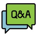 This image shows a logo featuring two overlapping speech bubbles, one green and one blue, with the text "Q&A" written prominently inside the green bubble. The design suggests communication and interactive discussion, typically associated with question-and-answer sessions.