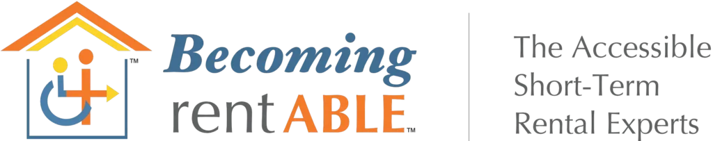 Logo for "Becoming rentABLE," highlighting accessible short-term rental expertise with a house graphic and wheelchair symbol.