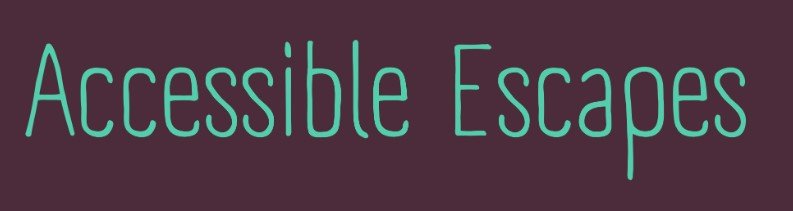 Logo with the text 'Accessible Escapes' in a light teal, rounded font on a dark maroon background.