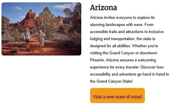 Two hikers, one using a prosthetic leg, exploring an accessible red rock trail in Arizona—highlighting inclusive outdoor adventures and barrier-free travel experiences in the Grand Canyon State.