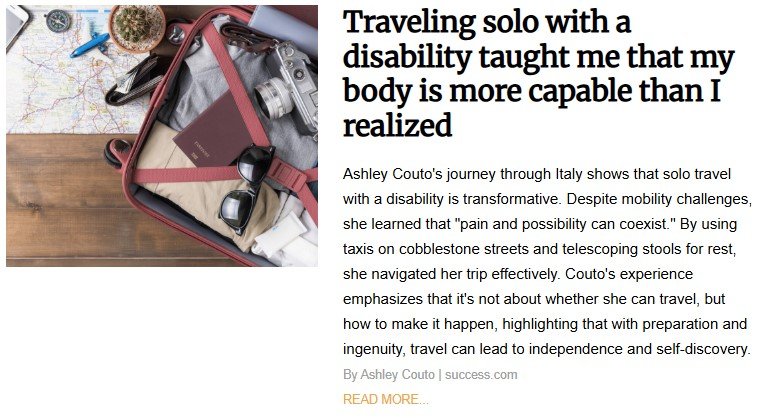 Open suitcase with travel essentials, map, and camera symbolizes solo travel with a disability. The image highlights accessible tourism, independence, and the empowering journey of navigating the world with mobility challenges.