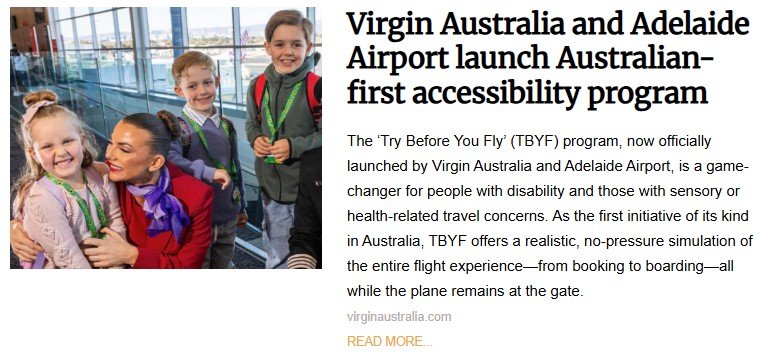 Virgin Australia staff member smiles with children at Adelaide Airport during the launch of the ‘Try Before You Fly’ accessibility program. This Australian-first initiative supports travelers with disabilities and sensory needs through inclusive flight simulations.